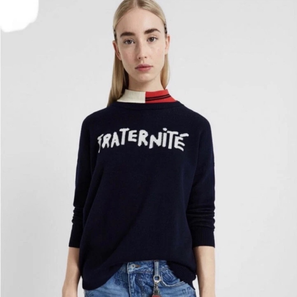 Desigual Fraternité Navy Graphic pullover Crewneck Sweater size M